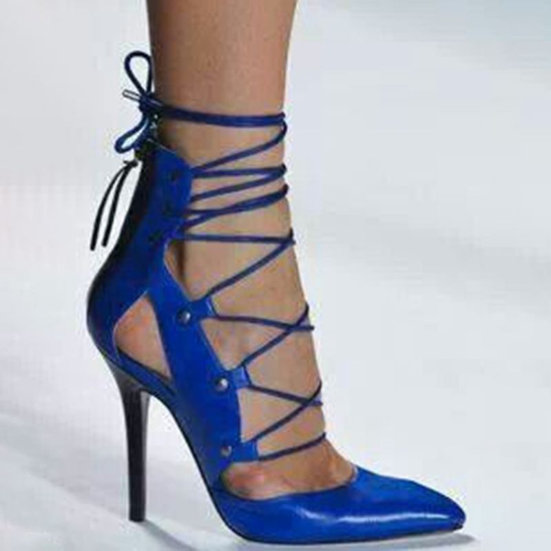 Royal Blue Lace Up Stiletto-Korkokengät