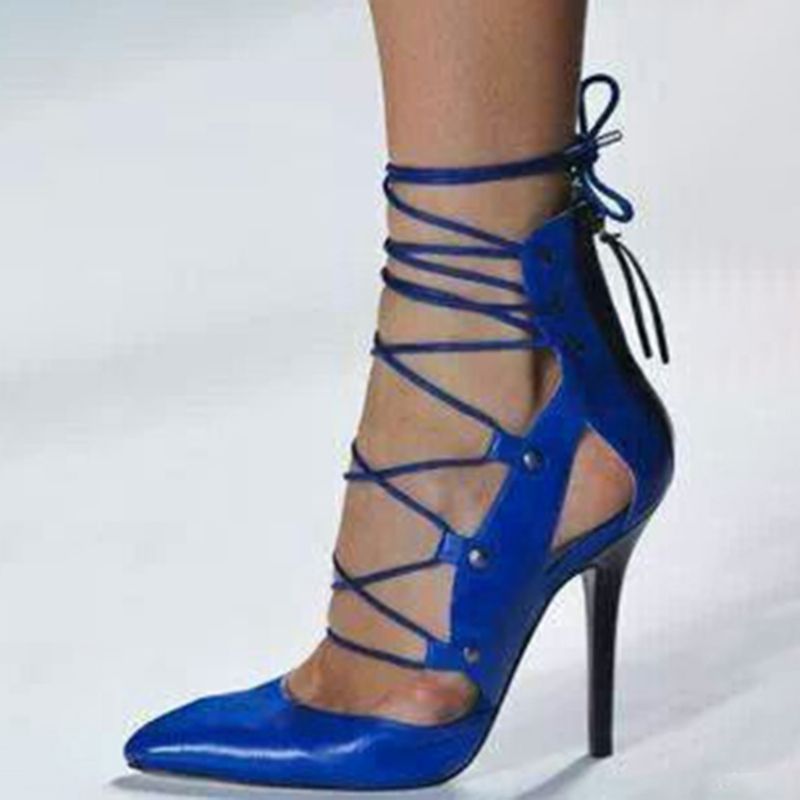 Royal Blue Lace Up Stiletto-Korkokengät