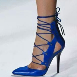 Royal Blue Lace Up Stiletto-Korkokengät