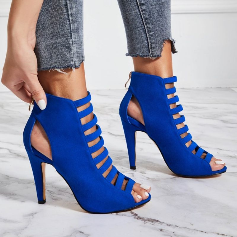 Siniset Peep Toe Bakc Vetoketjulliset Stiletto-Sandaalit