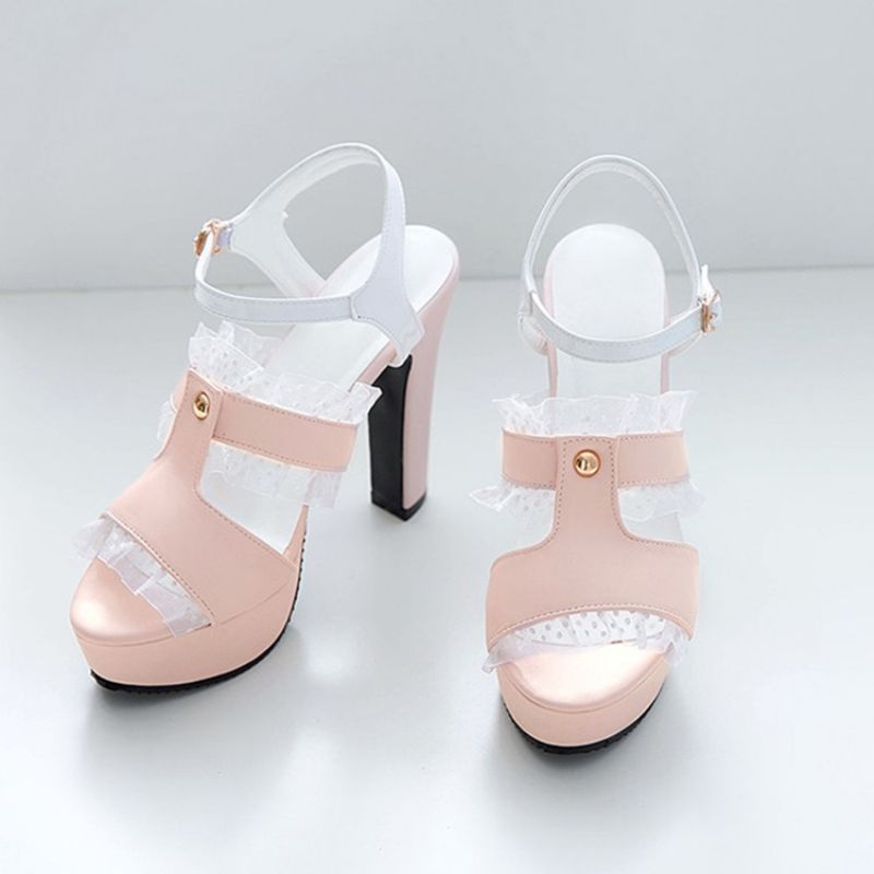 Solki Peep Toe Chunky Heel Hollow Sandaalit