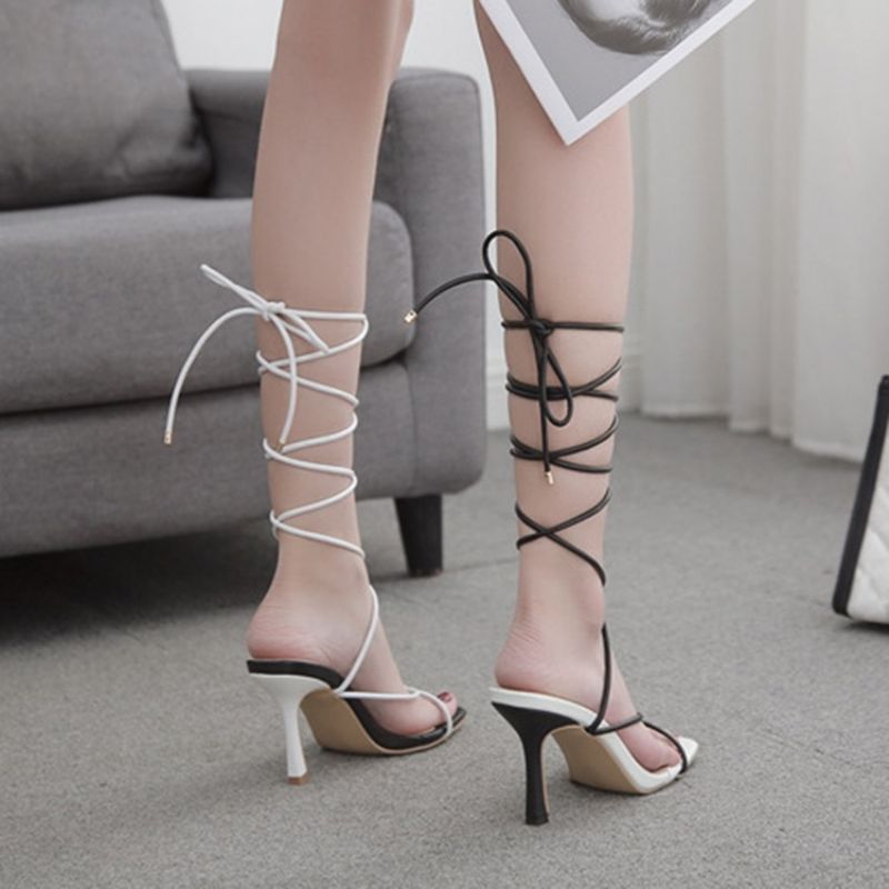 Stiletto Heel Lace-Up Open Toe Western Sandaalit