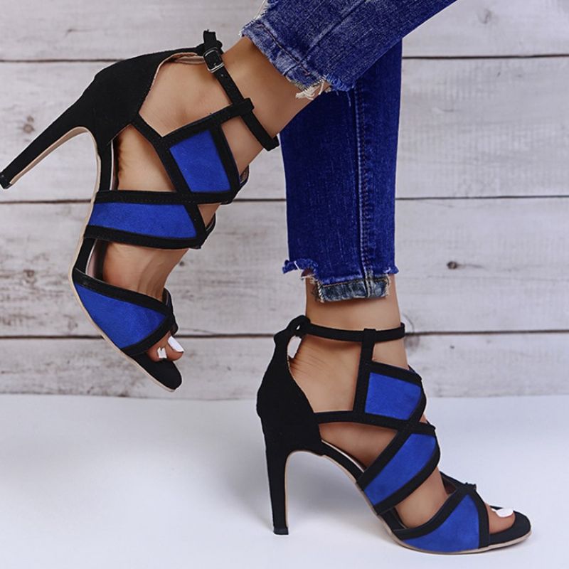 Stiletto Heel Open Toe Solki Color Block Naisten Sandaalit