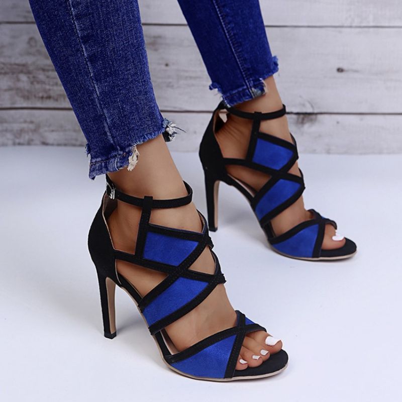 Stiletto Heel Open Toe Solki Color Block Naisten Sandaalit