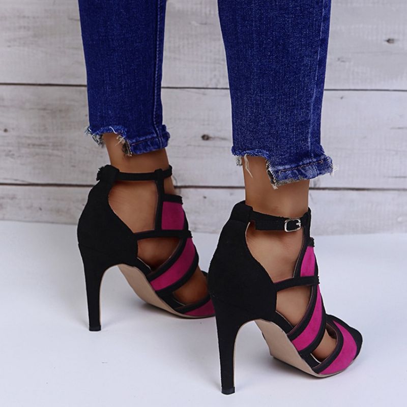 Stiletto Heel Open Toe Solki Color Block Naisten Sandaalit