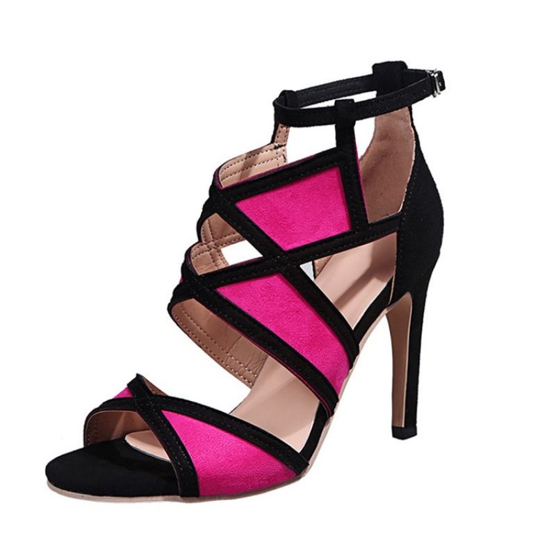 Stiletto Heel Open Toe Solki Color Block Naisten Sandaalit