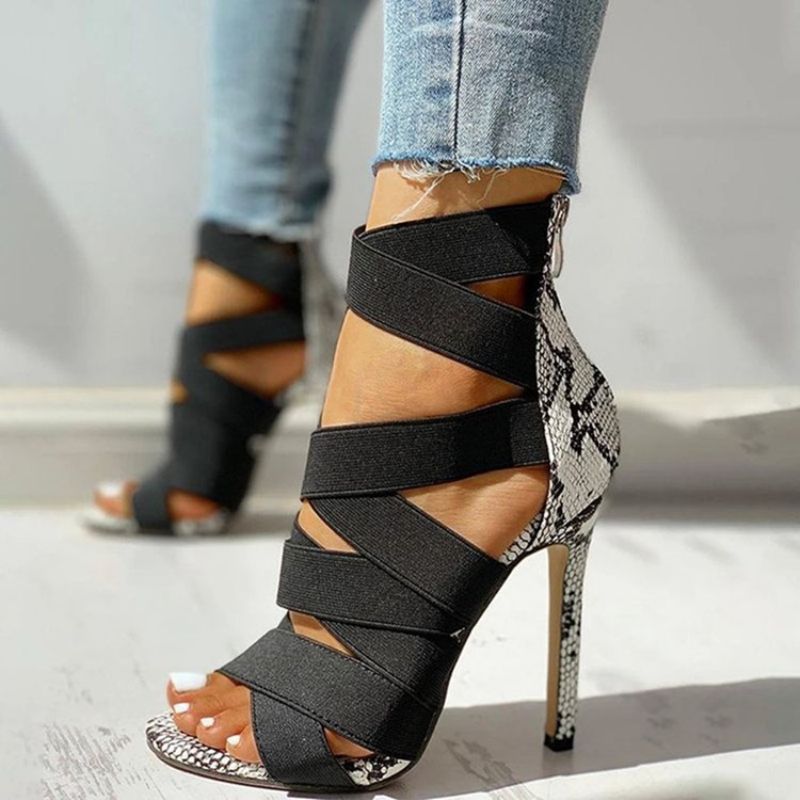 Stiletto Heel Peep Toe Vetoketju Patchwork Sandaalit