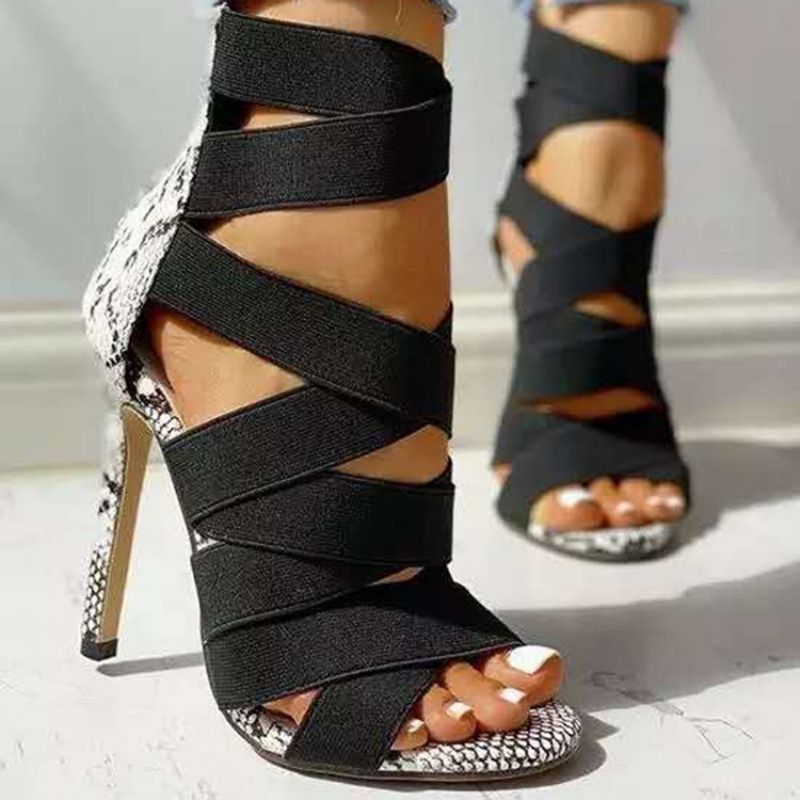 Stiletto Heel Peep Toe Vetoketju Patchwork Sandaalit