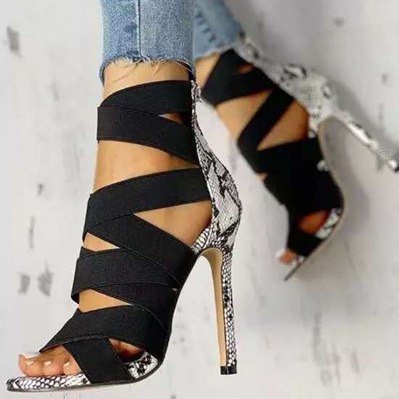 Stiletto Heel Peep Toe Vetoketju Patchwork Sandaalit