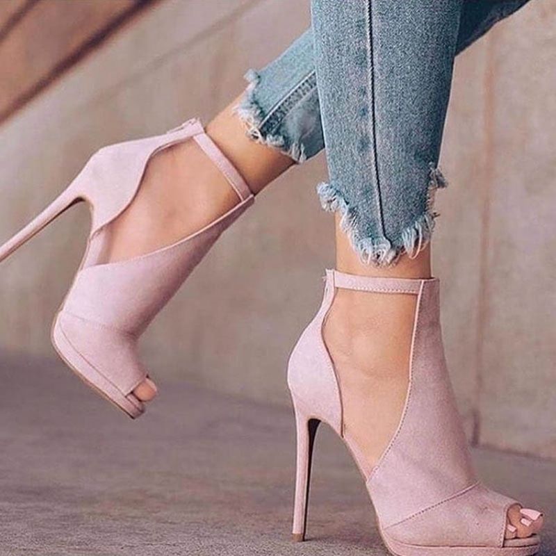 Suede Plain Peep Toe Stiletto Heel Pumput