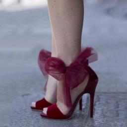 Upeat Burgundy Lace Bowknot Stiletto Sandaalit