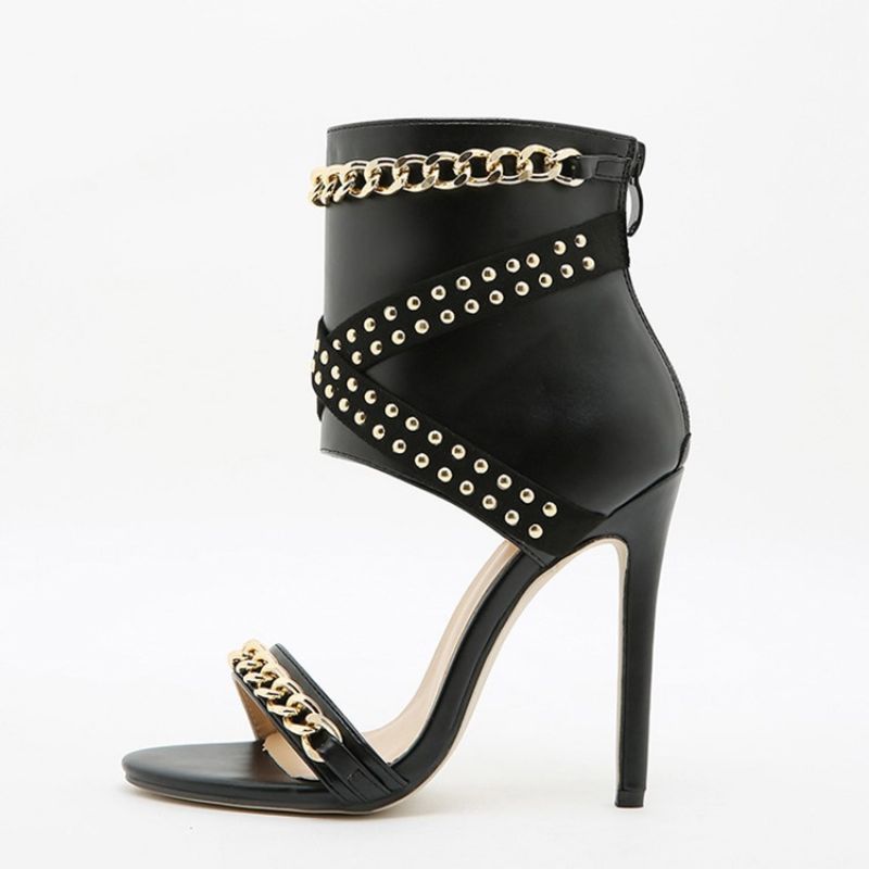 Vetoketjulliset Stiletto Heel Open Toe Ketjusandaalit