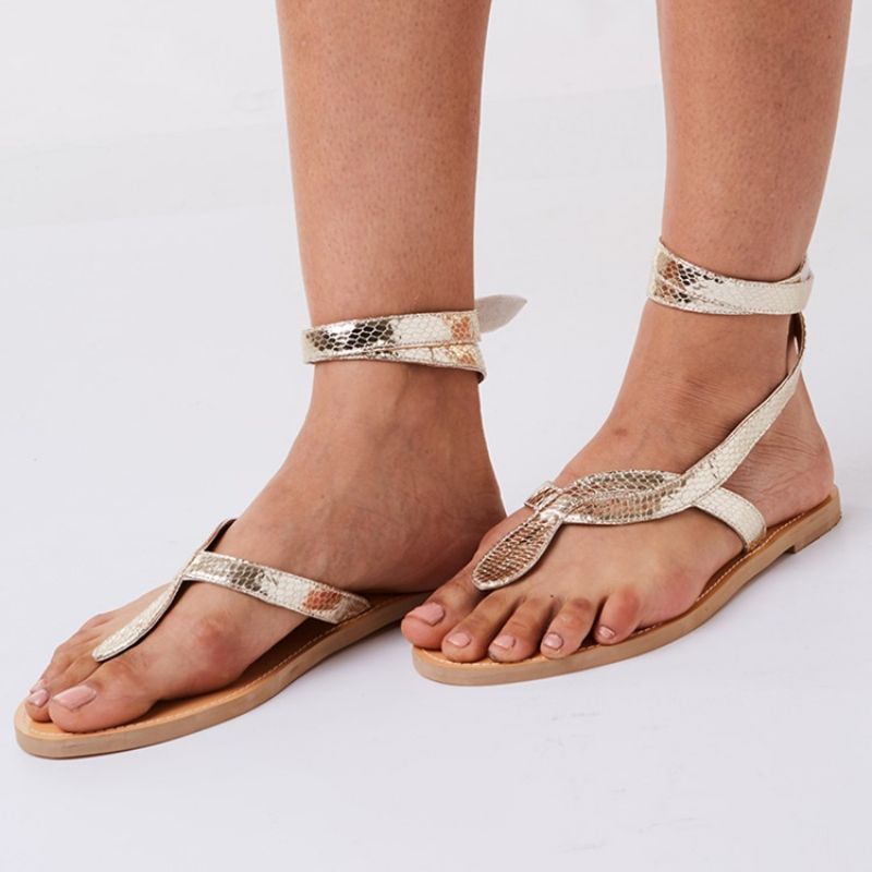 Snake Shape Cross Strap Thong Flat Sandaalit