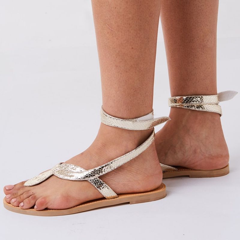 Snake Shape Cross Strap Thong Flat Sandaalit