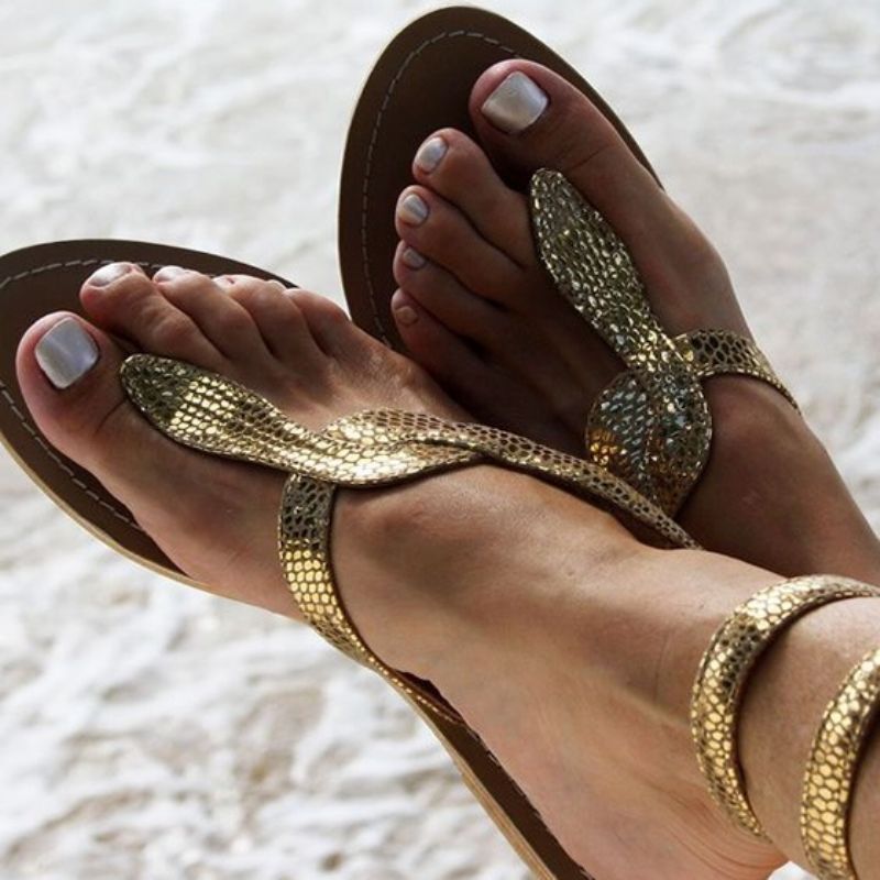 Snake Shape Cross Strap Thong Flat Sandaalit