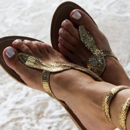 Snake Shape Cross Strap Thong Flat Sandaalit