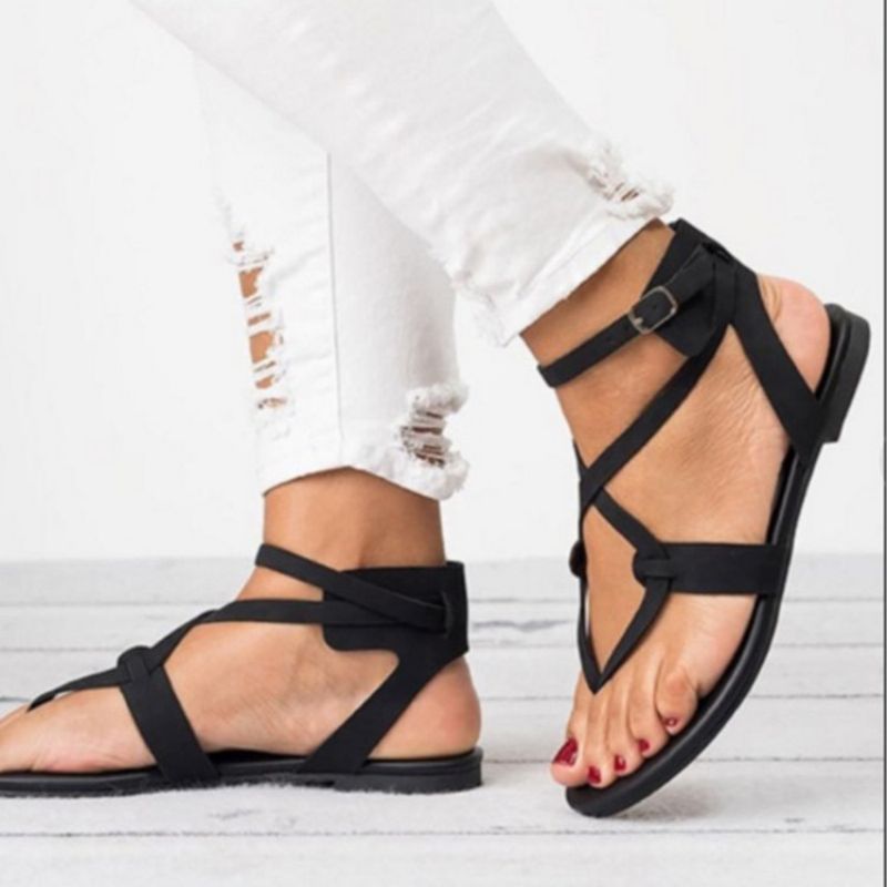 Strappy Plain Buckle Thong Flat Sandaalit