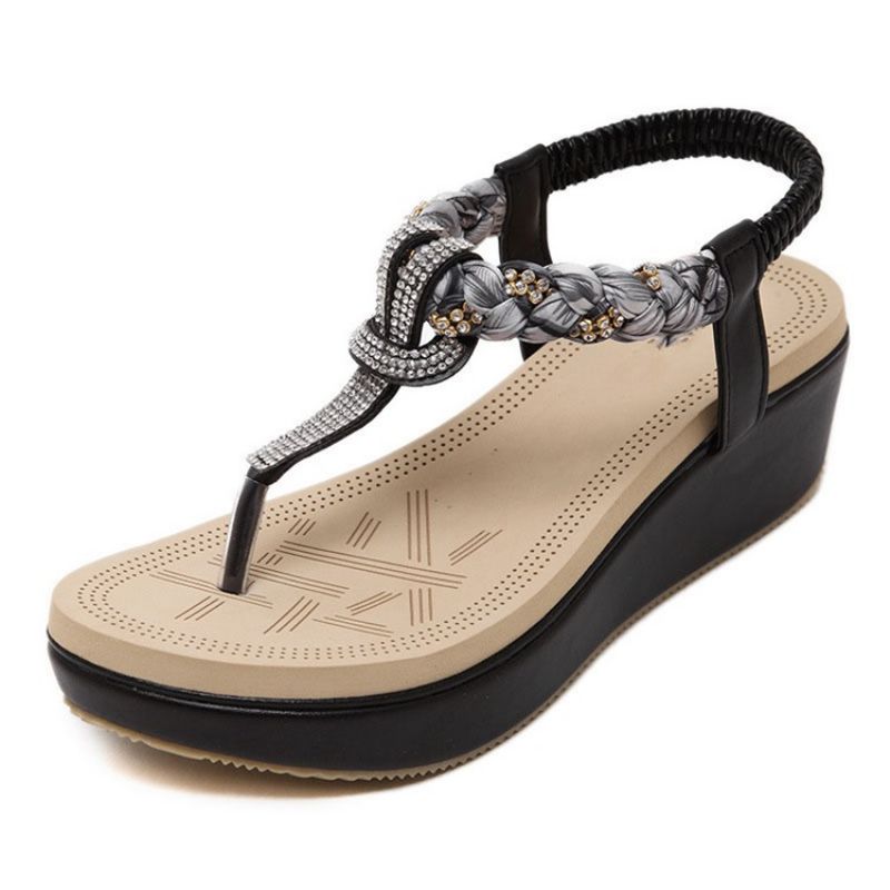 Thong Wedge Heel Slip-On Tekojalokivisandaalit