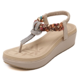 Thong Wedge Heel Slip-On Tekojalokivisandaalit