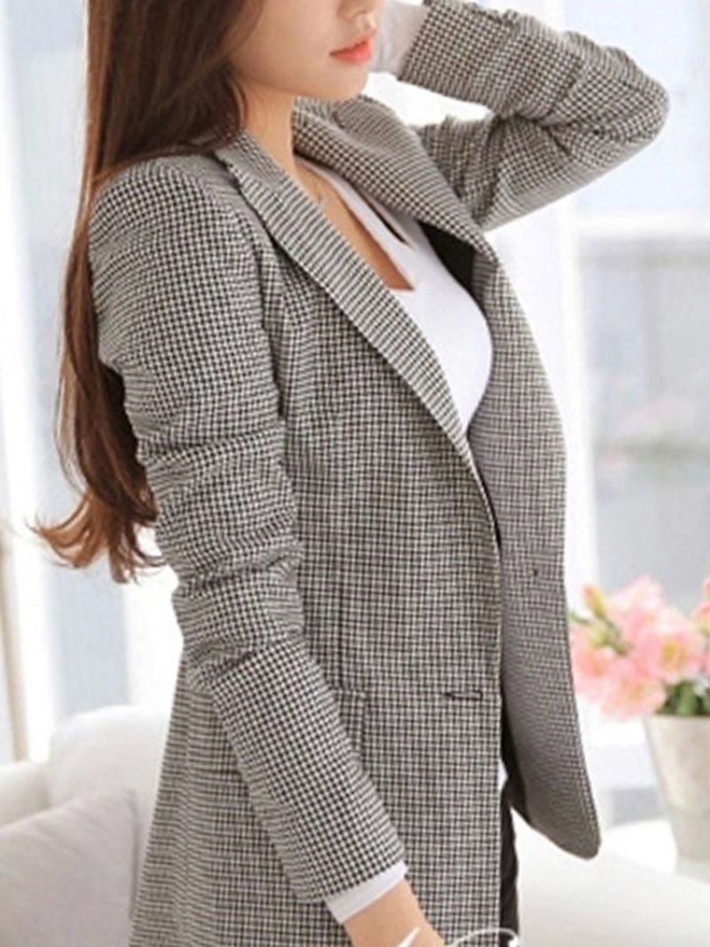 Naisten Houndstooth Bleiseri Miesten Ohut Yhden Napin Houndstooth Bleiseri