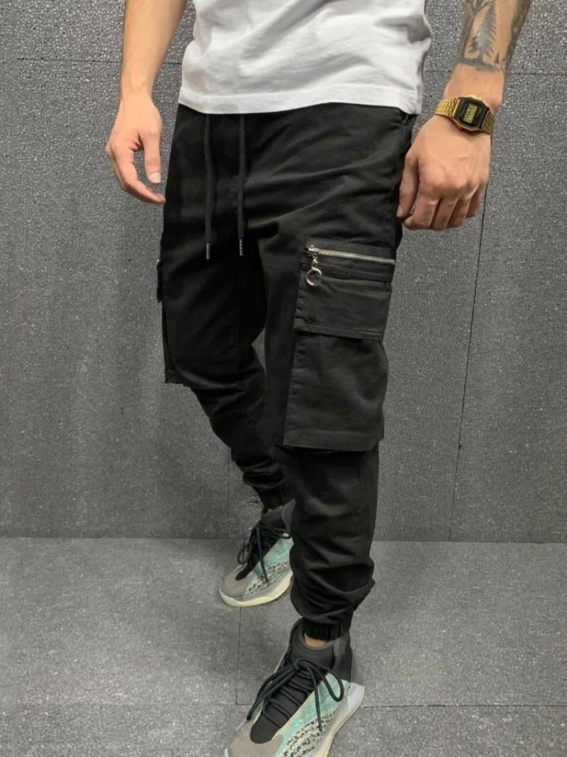 Cargo Pants Pocket Pencil Pants Tavalliset Mid Waist Miesten Vapaat Housut