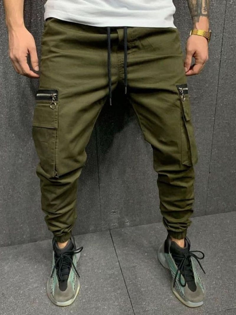 Cargo Pants Pocket Pencil Pants Tavalliset Mid Waist Miesten Vapaat Housut