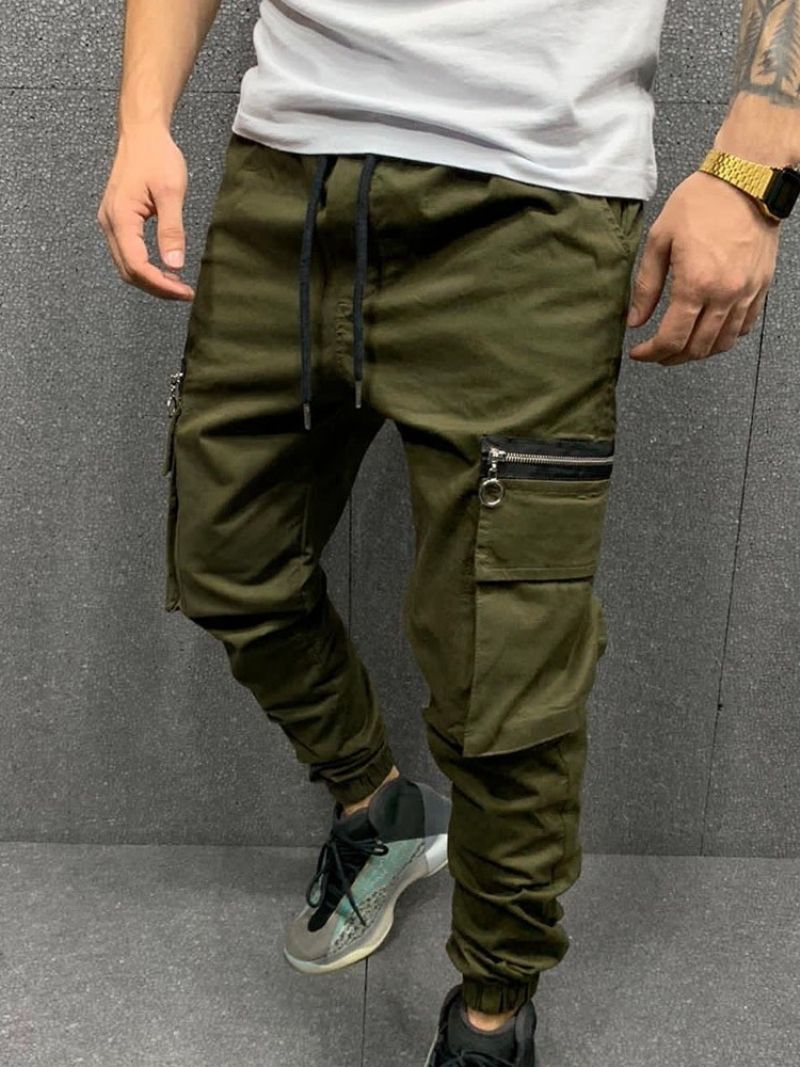 Cargo Pants Pocket Pencil Pants Tavalliset Mid Waist Miesten Vapaat Housut