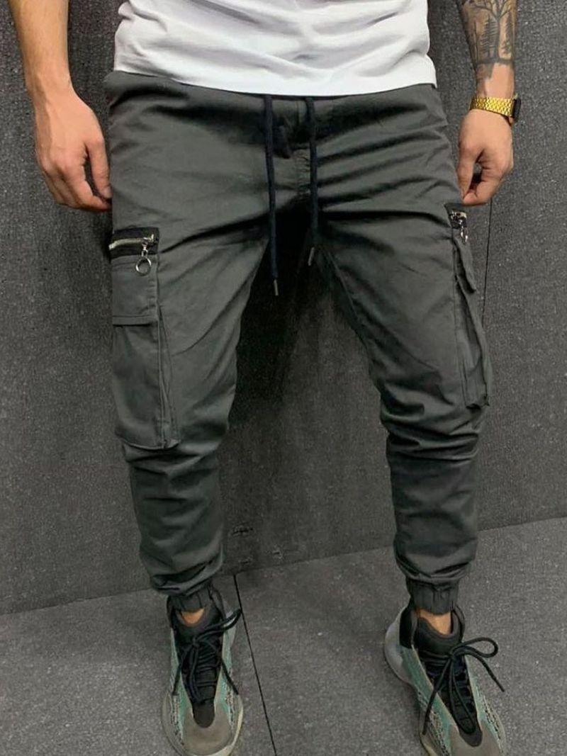 Cargo Pants Pocket Pencil Pants Tavalliset Mid Waist Miesten Vapaat Housut