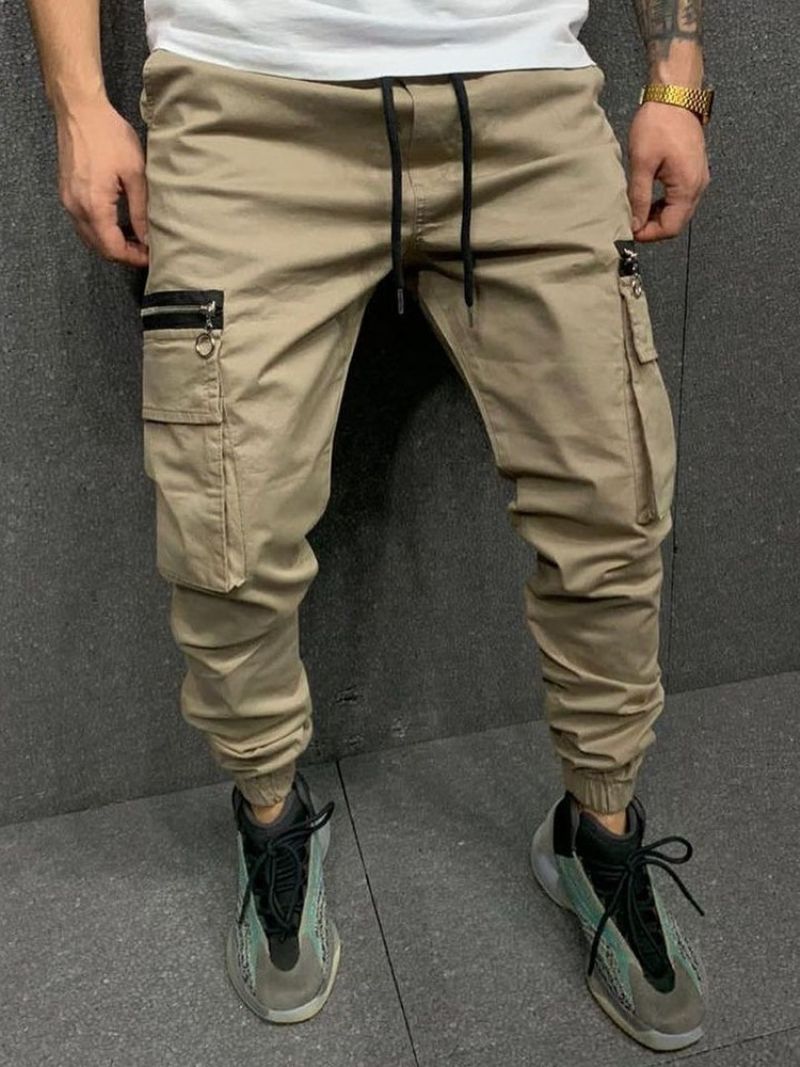 Cargo Pants Pocket Pencil Pants Tavalliset Mid Waist Miesten Vapaat Housut