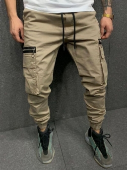 Cargo Pants Pocket Pencil Pants Tavalliset Mid Waist Miesten Vapaat Housut