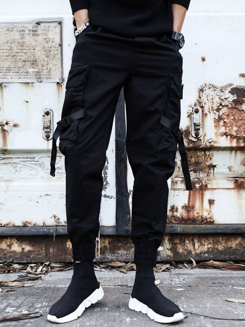 Cargo Pants Pocket Plain Mid Waist Miesten Vapaa-Ajan Housut