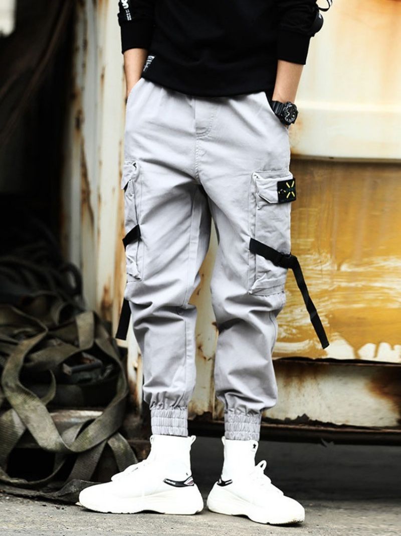 Cargo Pants Pocket Plain Mid Waist Miesten Vapaa-Ajan Housut