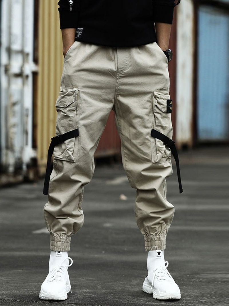 Cargo Pants Pocket Plain Mid Waist Miesten Vapaa-Ajan Housut