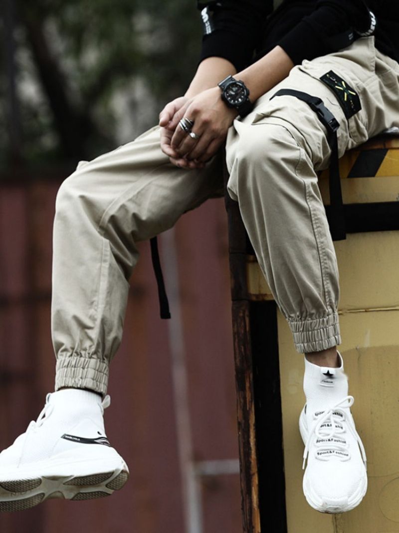 Cargo Pants Pocket Plain Mid Waist Miesten Vapaa-Ajan Housut