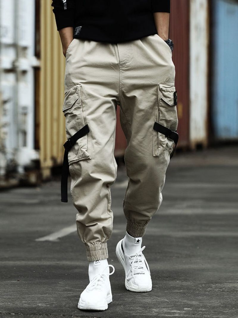 Cargo Pants Pocket Plain Mid Waist Miesten Vapaa-Ajan Housut