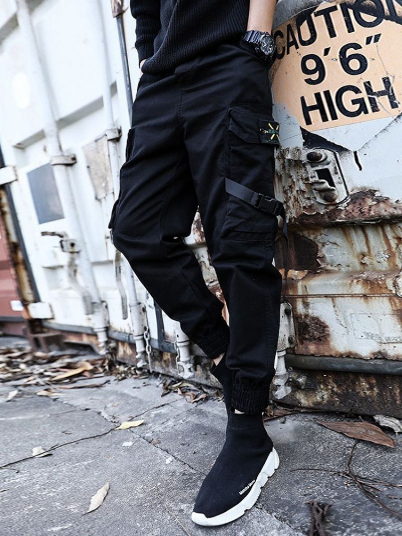 Cargo Pants Pocket Plain Mid Waist Miesten Vapaa-Ajan Housut