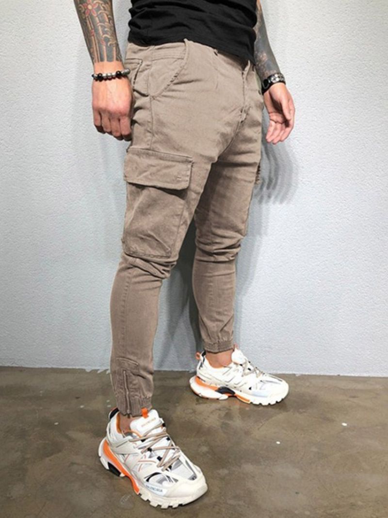 Cargo Pants Pocket Plain Overall Four Seasons Miesten Vapaa-Ajan Housut