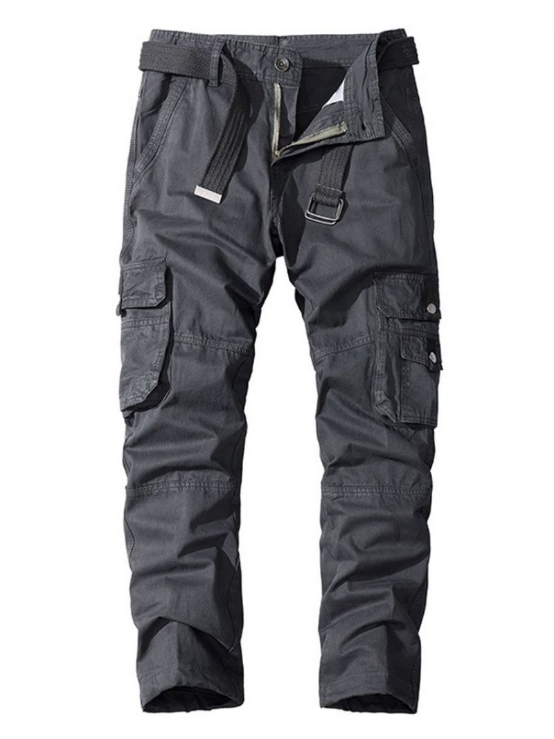 Cargo Pants Pocket Straight Plain Four Seasons Mid Waist Miesten Vapaat Housut