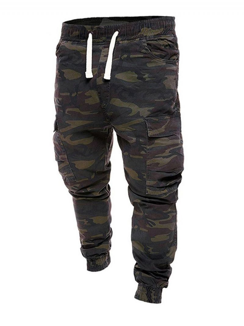 Cargo Pants Print Camouflage Straight Mid Waist Miesten Vapaat Housut