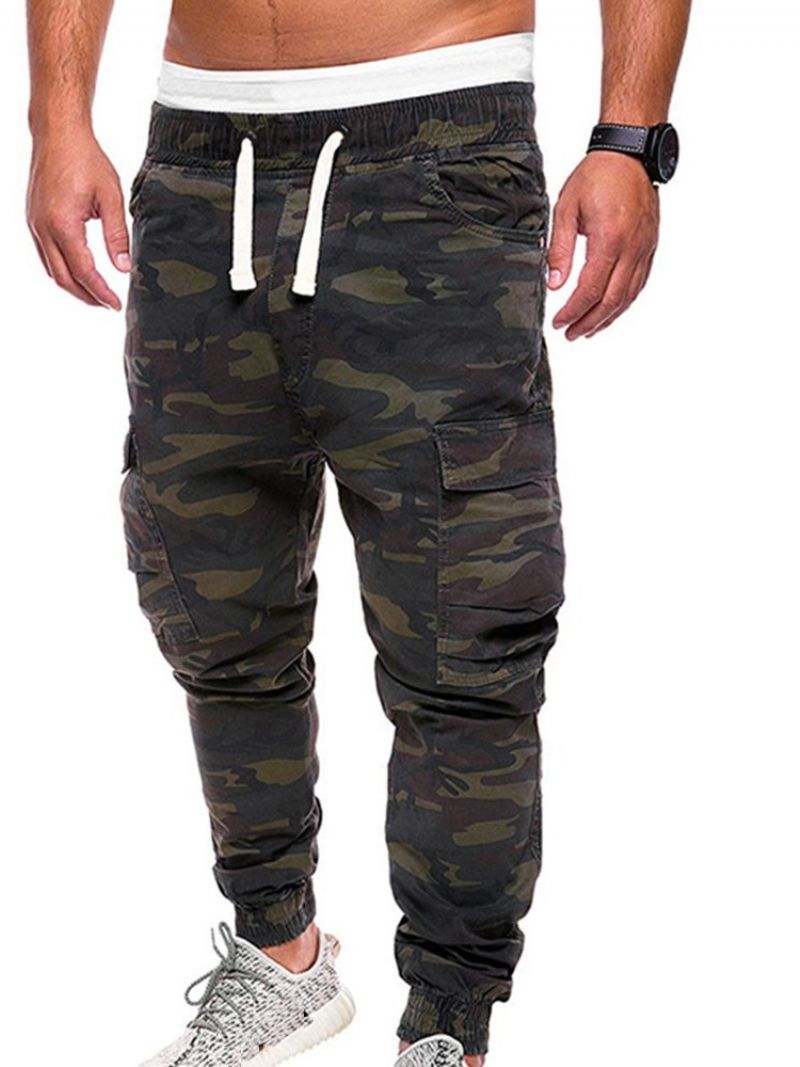 Cargo Pants Print Camouflage Straight Mid Waist Miesten Vapaat Housut