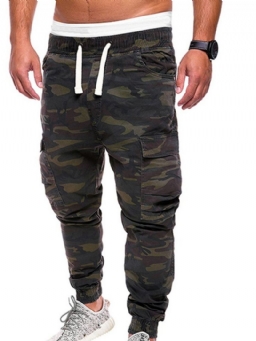 Cargo Pants Print Camouflage Straight Mid Waist Miesten Vapaat Housut