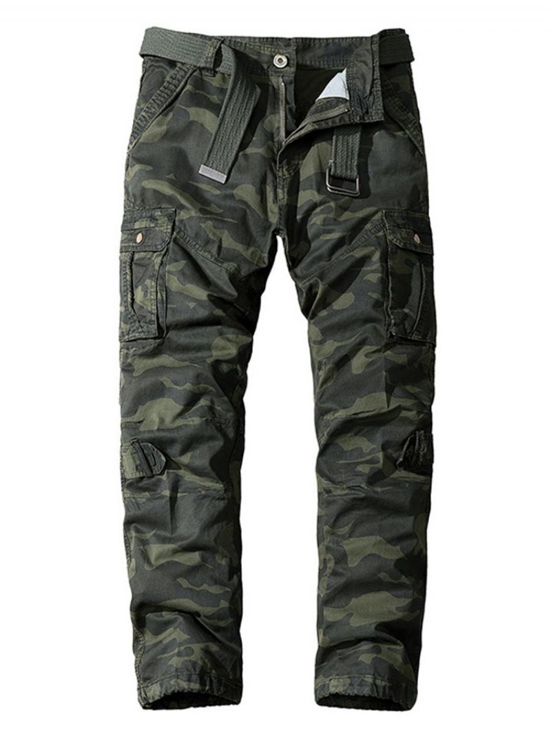 Cargo Pants Straight Pocket Camouflage Button Miesten Vapaa-Ajan Housut