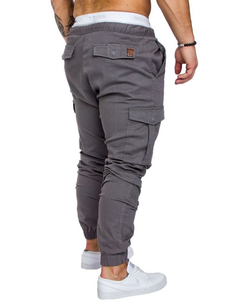 Cargo Pants Tavalliset Khaki Lace Up Pocket Miesten Vapaat Housut