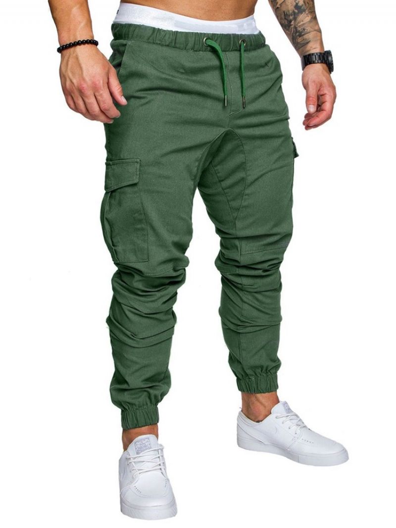 Cargo Pants Tavalliset Khaki Lace Up Pocket Miesten Vapaat Housut