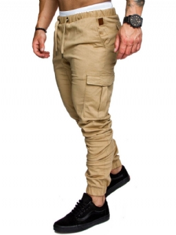 Cargo Pants Tavalliset Khaki Lace Up Pocket Miesten Vapaat Housut