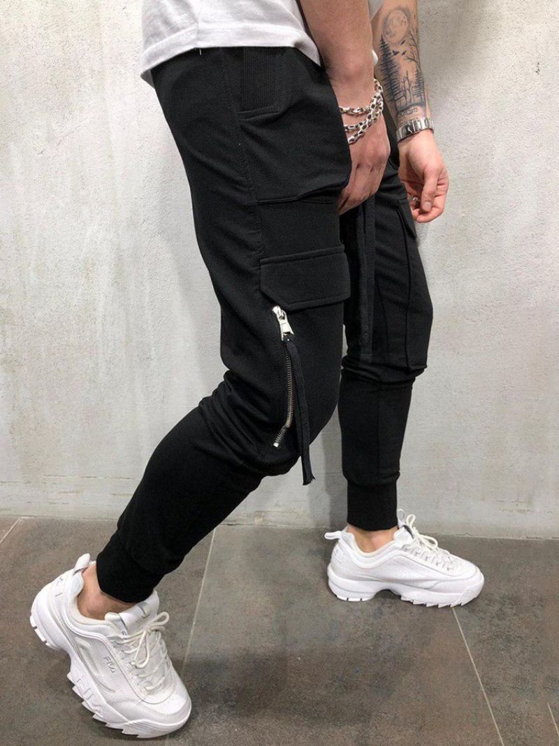 Cargo Pants Yksinkertaiset Vetoketjulliset Miesten Vapaa-Ajan Housut