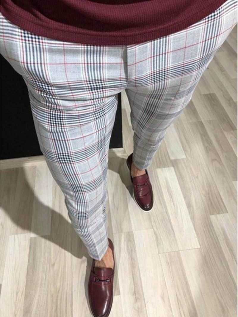 Lyijykynähousut Plaid Pocket Mid Waist Miesten Vapaa-Ajan Housut