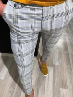 Lyijykynähousut Plaid Pocket Mid Waist Miesten Vapaa-Ajan Housut