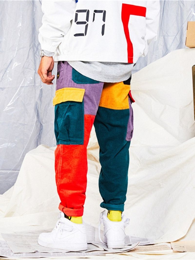 Patchwork Color Block Pencil Pants Rennot Keskivyötäröhousut Rennot Housut