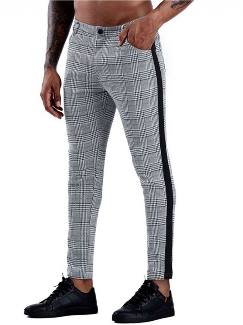 Patchwork Plaid Straight Miesten Bleiserihousut